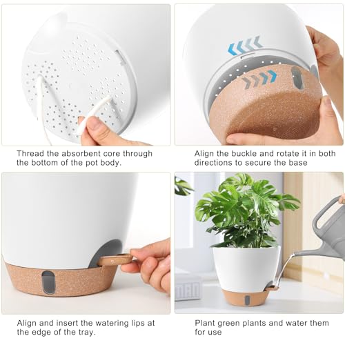 Self Watering Pots for Indoor Plants 12 (White)
