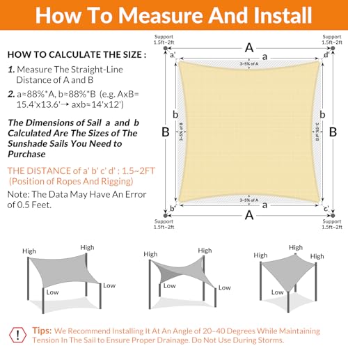 17'X18' Sun Shade Sail Beige Curved Square Customizable (Beige / 17'X18' custom)