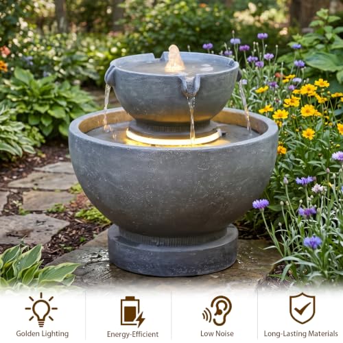 Small Modern Outdoor Water Fountain with Led Lights (15.75H-GRAY / 15.75h-gray)