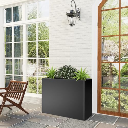 Metal Planter Box for Outdoor Plants 36" L x 12" W x 26" H (Black / 36"L x 12"W x 26"H)