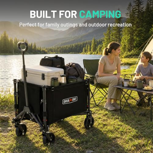 3 in 1 Wagon Cart Converts to Bench 120L Foldable Cart Side Open (Black Updated Compact)