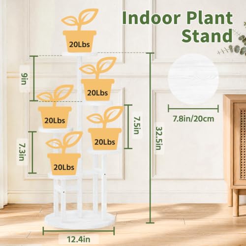 Wood Small Plant Stand Table Tall for Indoor Corner (Classic White / 5 Tier)