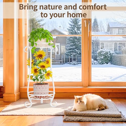 Metal Corner Plant Flower Stand Tall Indoor Outdoor (Bright White / 2 Tier)