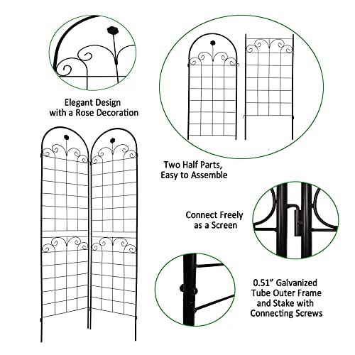 4 Pack Metal Garden Trellis for Climbing Plants (Black C-86.7"H)