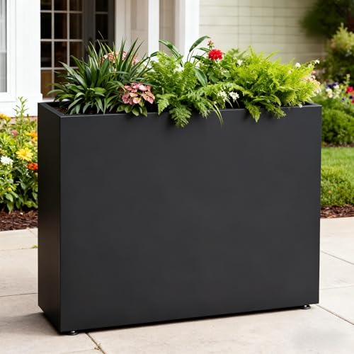30" H Rectangular Metal Planter for Indoor Outdoor Black (Black / 30"Hx10"Wx37"L)