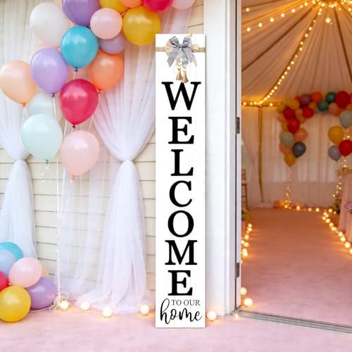 Vertical Wood Welcome Sign 47.2x7.8 Inch Farmhouse Rustic Decor for Front Porch (White / 7.8" x 47.2" / Welcome To Our Home)