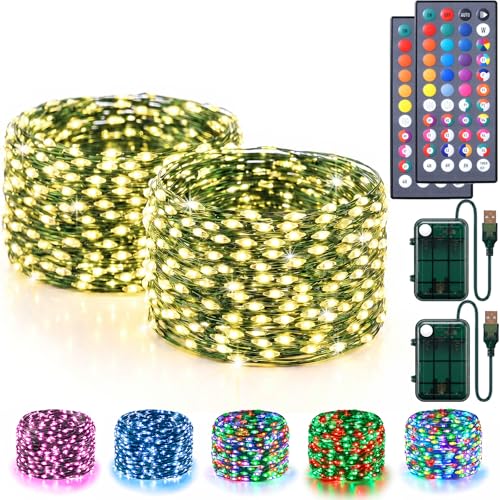 Fairy Lights Battery & USB Operated (Green Wire / 2 Pack 60LED/40FT)