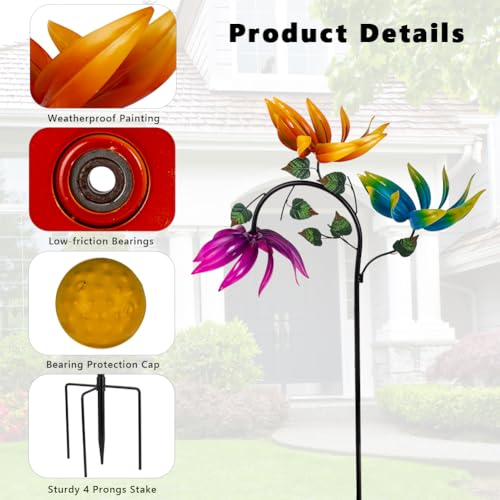 24" Large Flower Wind Spinner Outdoor with Metal Stake for Garden (24-Flower)