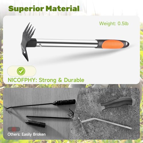 60" Weed Puller Tool with Long Handle and 17" Weeding Tools Gardening Set (Black)