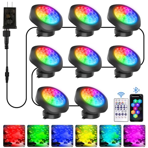 Pond Lights LED Underwater 16M Colors with App and Remote 8 Pack (Set of 8)