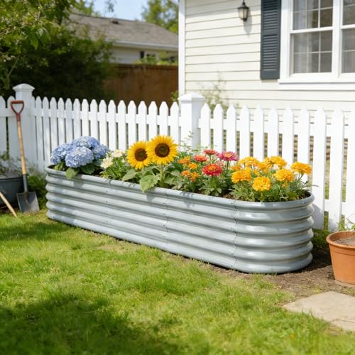 4 Pcs 8x2x1.5ft Galvanized Raised Garden Bed (Gray / 8x2x1.5ft)