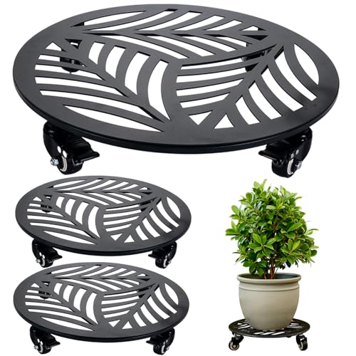 3 Packs Metal Plant Caddy with Wheels 15 inches Heavy (15")