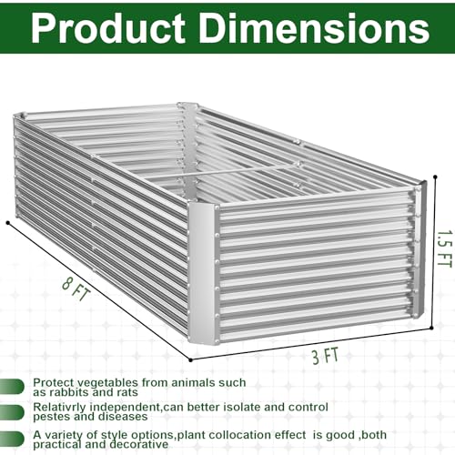 2 Pack Tall 8FT Raised Beds for Gardening (8x3x1.5FT)