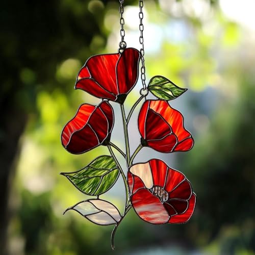 Red Poppy Flower Acrylic Suncatcher Hanging Window Sign Floral Wall Decor Remembrance Gift Mom Gift (1-fba-ett-evg-a172-h / 5")