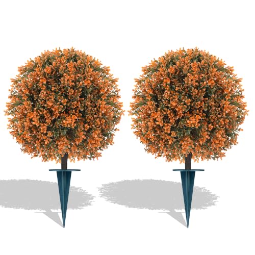 Artificial Boxwood Topiary Ball Trees with Ground Spike (Fall Boxwood)