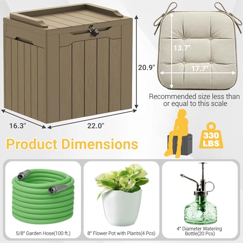 Outdoor Storage Box 31 Gallon Storage Box with Lid for Patio Furniture (31 Gallon / Light Coffee)