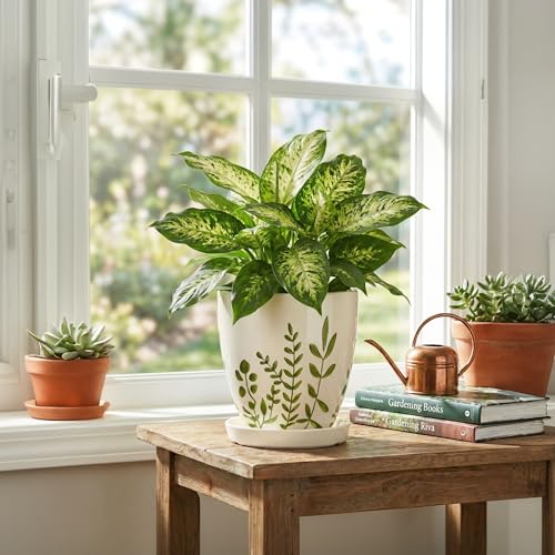 Ceramic Pots for Plants (6 Inch / Branches White)