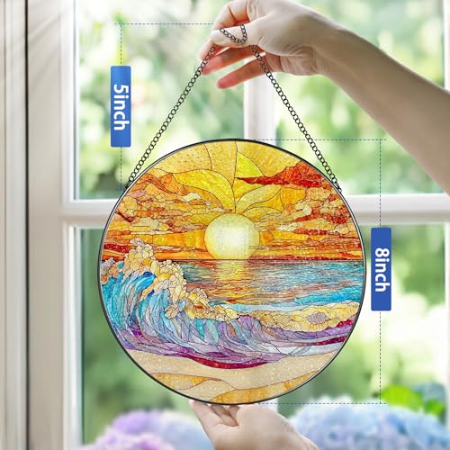 8 Inch Stained Glass Ornament (Sea Wave B)