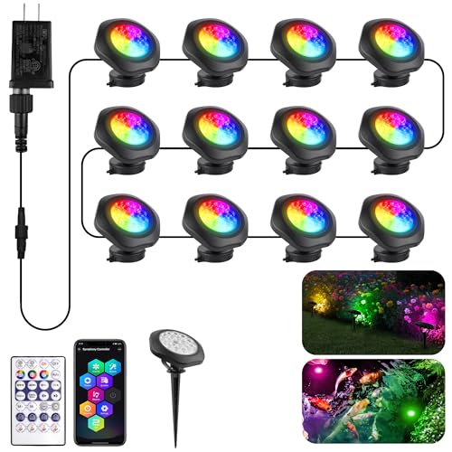 Pond Lights LED Underwater 16M Colors with App and Remote 12 Pack (Set of 12)