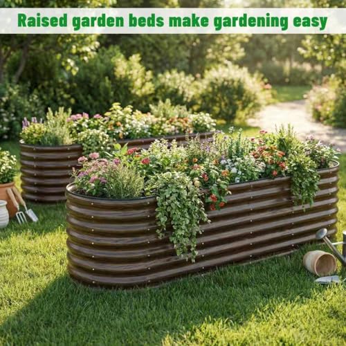 2 Pack Galvanized Steel Raised Garden Bed Kit (Brown / 8x2x2ft(2 Pack))