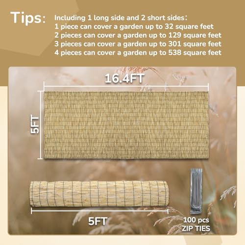 Natural 5FT X16.4FT Reed Fencing Roll Bamboo Privacy Fence Screen (5 X 16.4FT / Natural)