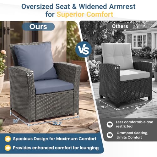 4 Piece Outdoor Wicker Patio Furniture Set for All Weather (Dark Blue / 4)