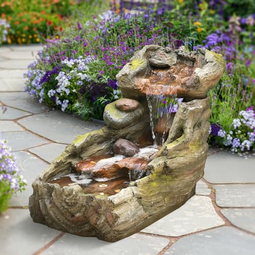 24H L Tree Trunk Outdoor Water Fountain with 3 Tiers (33H / Gray-4049)