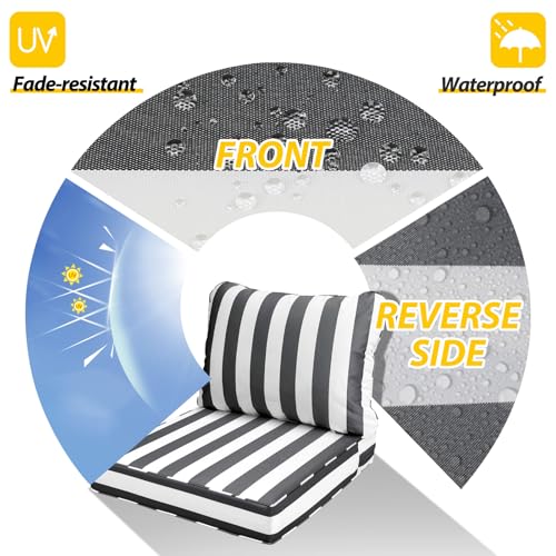 Outdoor Chair Cushions (Gray Cabana Stripe / 22"x22"x3" / 22"x17")