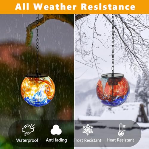 Solar Hanging Lanterns Outdoor Waterproof (Blue Splash-ink)