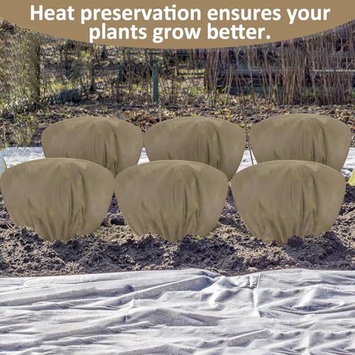 18 Pcs Winter Plant Covers Freeze Protection 39.4x23.6 Inch Horizontal Shrub Tree Plant Protection Bags Frost Blanket with Drawstring for Fall Winter Outdoor Garden Planting (Brown)