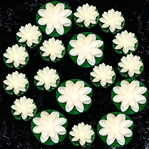 18 Pcs 3.94 5.91 in Floating Lotus Lights with Battery (3.94/ 5.91 Inch / White)