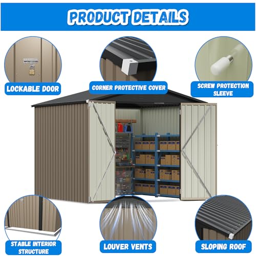 8x8FT Outdoor Storage Shed (8x8 / Brown)