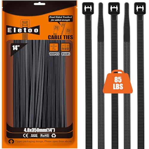 14 Inch Black Zip Ties Heavy Duty 100 Pack Cable Ties 85 LBS (14inch (100 PCS) / Black)