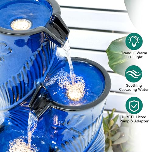 Autodaya 25" Tropical Outdoor Fountain (25.5"h Bamboo-style Cobalt Blue)