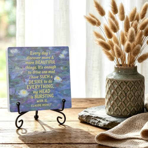 Claude Monet Quote for Home Office Book Shelf Table Decor 6.3x6.3 Inch (Multicolor 1740 / Wooden sign with iron frame（6.3 x 6.3 inches）)