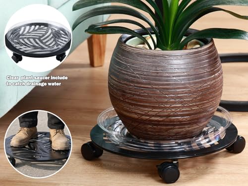 1 Packs Large Metal Plant Caddy with PU Wheels 15" Heavy (15")