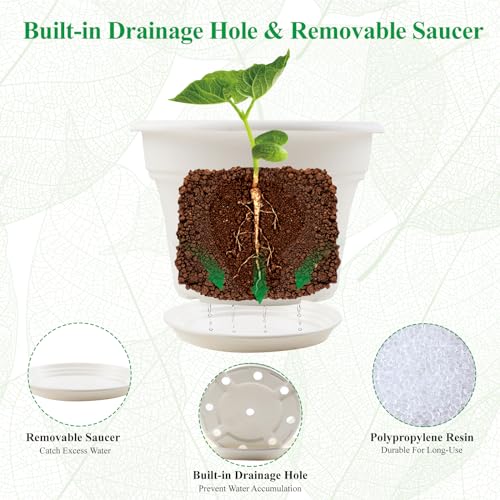 Plant-Pots-Planters-Indoor-Outdoor, 8 inch 4 Pack White (4 Count)