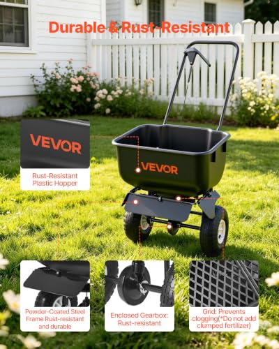 Push Lawn Spreader 80 lbs Capacity Walk (80LB / Black)
