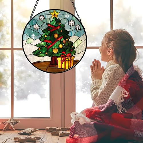 Halloween Spooky Ghost Stained Glass Window Hanging Suncatcher Gifts 7.8" (Green White / 7.8x7.8 IN)