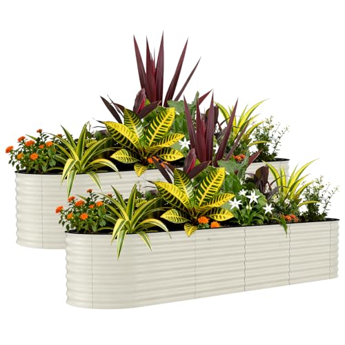 2 Pack 8x2x2ft Galvanized Raised Garden Bed (Beige-oval / 8x2x2ft 2pcs)
