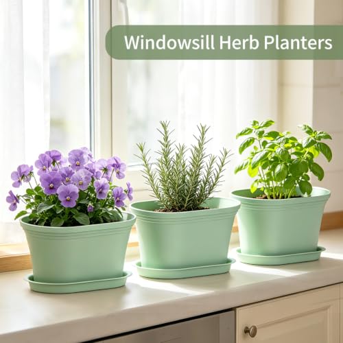 Set of 6 Windowsill Herb Garden Planters Green w (Green)