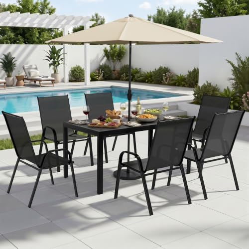 7 Piece Patio Dining Set (Black / 7 PCS)