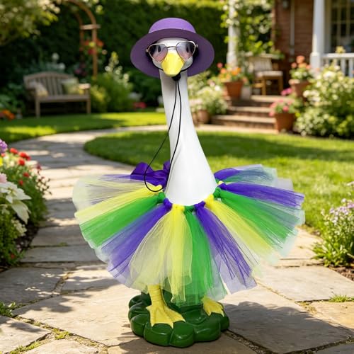 Large Resin Porch Goose Statue (purple hat goose)