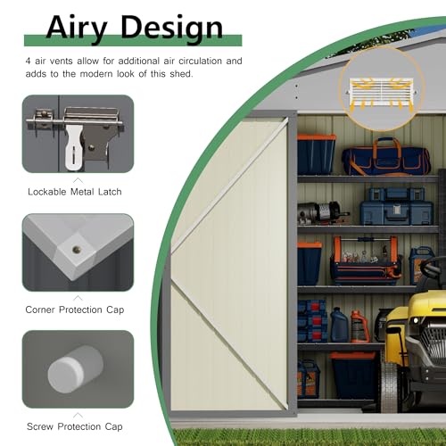 10x14 FT Outdoor Storage Shed (Gray / 10x14 FT)