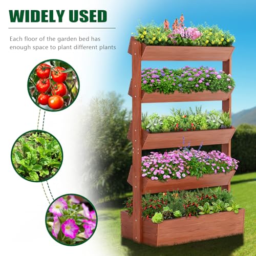 5 Tiers Vertical Raised Garden Bed Planter Outdoor (31.5" x 18" x 67" 5 Tier / Red-brown)