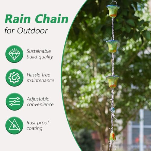 10ft Rain Chains for Outside Gutters (Green & Yellow)