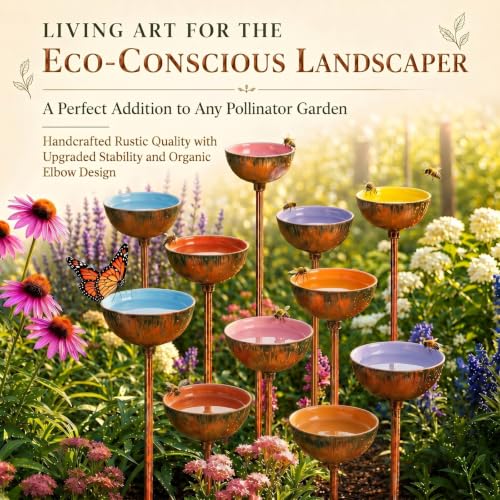 6 Pcs Bee Watering Station for Garden Bee Metal Watering Cups Butterfly Water Feeder Small Insects Bath Bowl Cups Metal Stakes for Outdoor Garden Decor (Colorful)