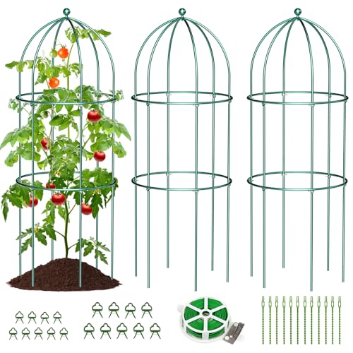 3 Pack Metal Plant Support Cage for Tomato Peony Cucumber (47.2 x 17.7 in / Green)