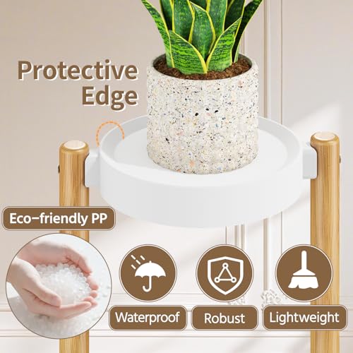 Plant Stand Table Tall for Indoor Corner (Classic White-Bamboo / 5 Tier)