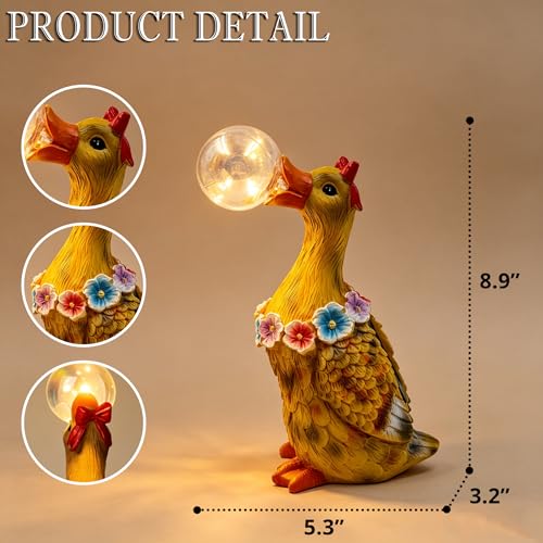 Porch Goose Statue with Solar Bubble Light Garden Yellow Figurine Decor for Yard Lawn Patio Outdoor Decorations Housewarming Gifts for Mom Grandma Women (Yellow Goose)